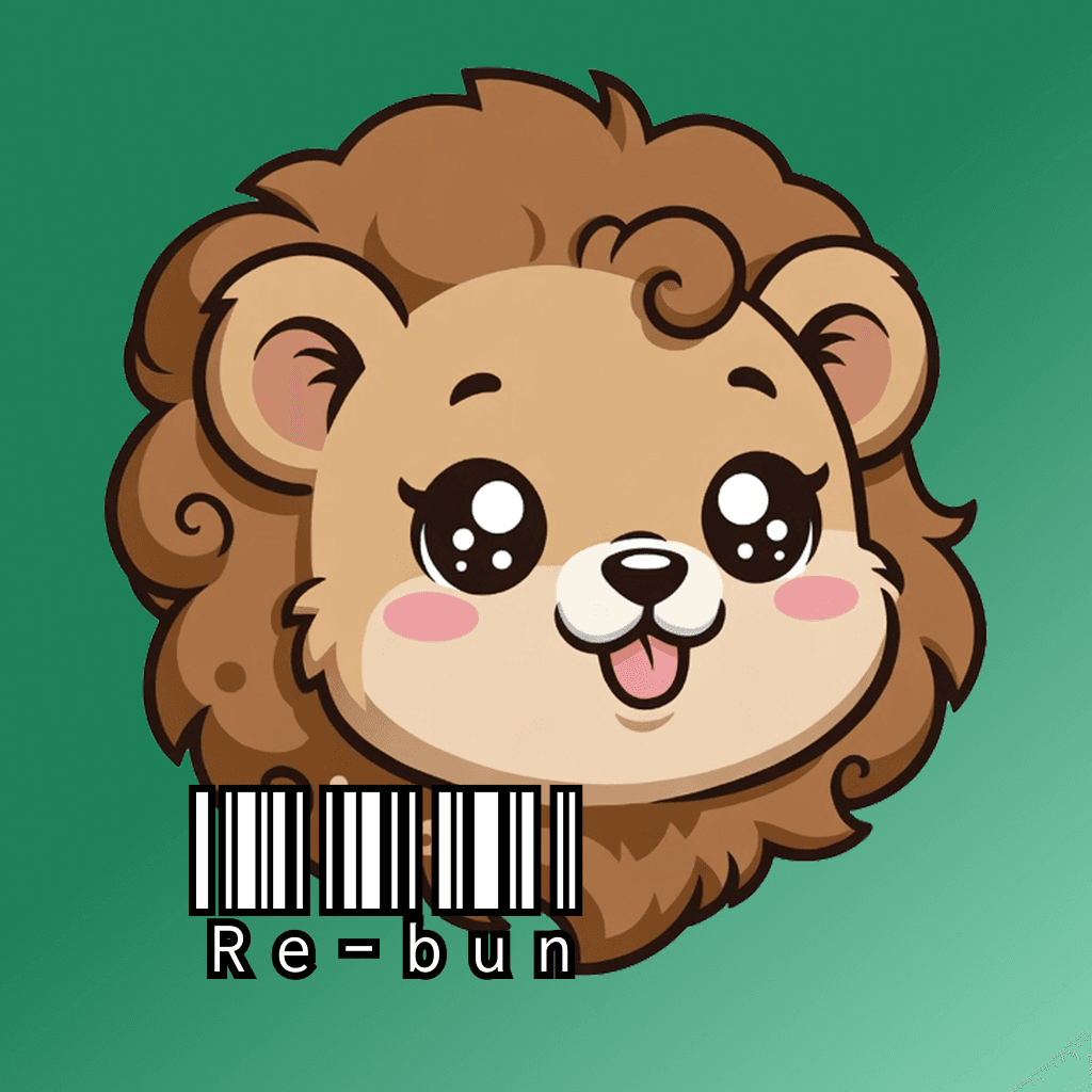 Re-bun 應用程式標誌：綠色漸層嘅獅子吉祥物與 barcode